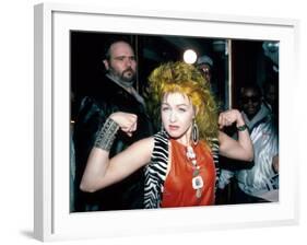 Singer Cyndi Lauper Flexing Her Muscles-Ann Clifford-Framed Premium Photographic Print