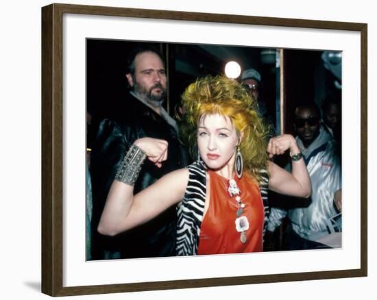 Singer Cyndi Lauper Flexing Her Muscles-Ann Clifford-Framed Premium Photographic Print