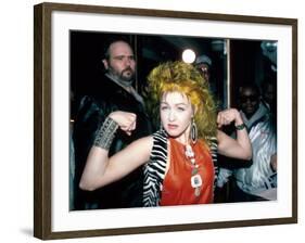 Singer Cyndi Lauper Flexing Her Muscles-Ann Clifford-Framed Premium Photographic Print