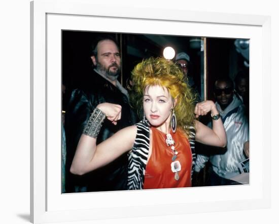 Singer Cyndi Lauper Flexing Her Muscles-Ann Clifford-Framed Premium Photographic Print