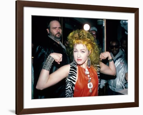 Singer Cyndi Lauper Flexing Her Muscles-Ann Clifford-Framed Premium Photographic Print