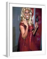 Singer Drag Queen Rupaul Wearing Red Teddy While Checking Lipstick at Event-Dave Allocca-Framed Premium Photographic Print