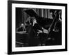 Singer Edith Piaf Holding Her Hands to Her Head While Performing with Pianist and Bass Player-Gjon Mili-Framed Premium Photographic Print