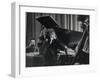 Singer Edith Piaf Holding Her Hands to Her Head While Performing with Pianist and Bass Player-Gjon Mili-Framed Premium Photographic Print