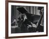 Singer Edith Piaf Holding Her Hands to Her Head While Performing with Pianist and Bass Player-Gjon Mili-Framed Premium Photographic Print