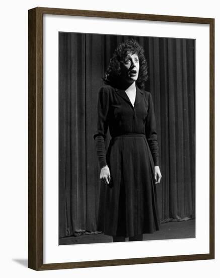 Singer Edith Piaf Singing on Stage-Gjon Mili-Framed Premium Photographic Print