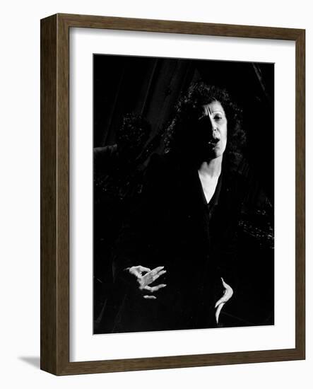 Singer Edith Piaf Singing on Stage-Gjon Mili-Framed Photographic Print