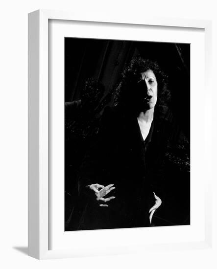 Singer Edith Piaf Singing on Stage-Gjon Mili-Framed Photographic Print