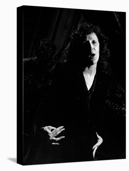 Singer Edith Piaf Singing on Stage-Gjon Mili-Stretched Canvas