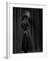 Singer Edith Piaf with Hands on Hips, Standing on Stage-Gjon Mili-Framed Premium Photographic Print