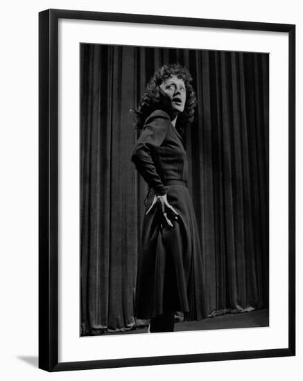 Singer Edith Piaf with Hands on Hips, Standing on Stage-Gjon Mili-Framed Premium Photographic Print