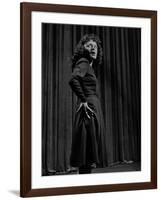 Singer Edith Piaf with Hands on Hips, Standing on Stage-Gjon Mili-Framed Premium Photographic Print