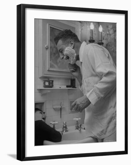 Singer Ezio Pinza, at Home with His Son, Singing and Shaving in the Bathroom-Nina Leen-Framed Premium Photographic Print