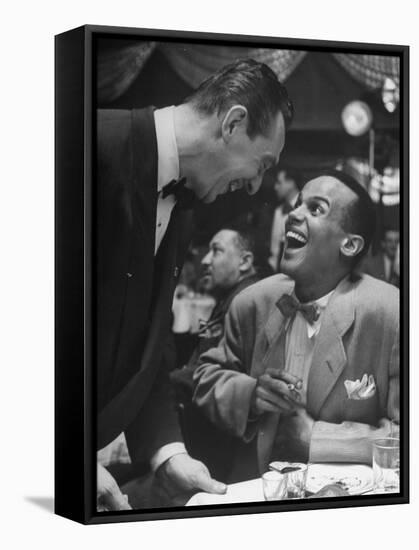 Singer Harry Belafonte, Looking Up and Laughing During Bop City Nightclub's Opening Night-Martha Holmes-Framed Stretched Canvas