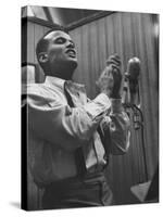 Singer Harry Belafonte Performing at a Recording Session-Yale Joel-Stretched Canvas