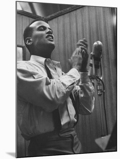Singer Harry Belafonte Performing at a Recording Session-Yale Joel-Mounted Premium Photographic Print