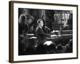 Singer Jerry Lee Lewis Performing at Party for Film "Great Balls of Fire," Based on His Life Story-David Mcgough-Framed Premium Photographic Print