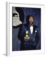 Singer Marvin Gaye Holding His Award in Press Room at Grammy Awards-null-Framed Premium Photographic Print