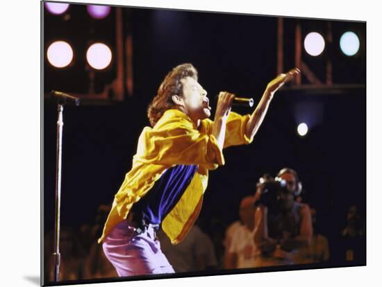 Singer Mick Jagger of the Rock Band the Rolling Stones Performing at Live Aid Concert-David Mcgough-Mounted Premium Photographic Print