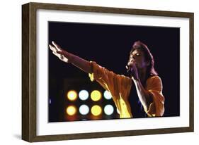 Singer Mick Jagger of the Rock Band the Rolling Stones Performing at Live Aid Concert-David Mcgough-Framed Photographic Print