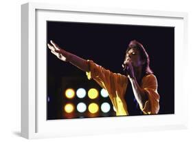 Singer Mick Jagger of the Rock Band the Rolling Stones Performing at Live Aid Concert-David Mcgough-Framed Photographic Print