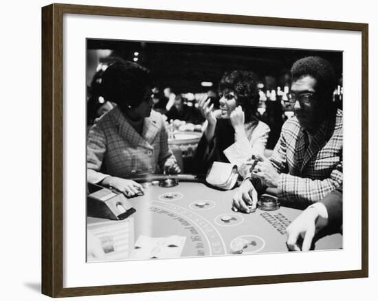 Singer Nancy Wilson, Actress Leslie Uggams, and Comedian Bill Cosby Playing Blackjack at the Sands-null-Framed Premium Photographic Print