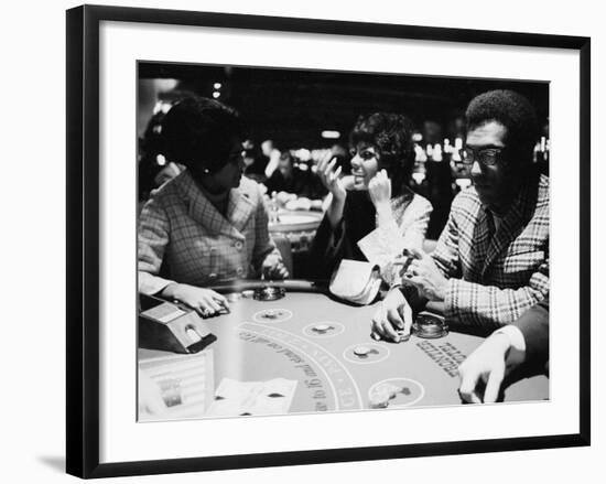 Singer Nancy Wilson, Actress Leslie Uggams, and Comedian Bill Cosby Playing Blackjack at the Sands-null-Framed Premium Photographic Print