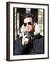 Singer Robbie Williams Pictured in Edinburgh, March 2002-null-Framed Photographic Print