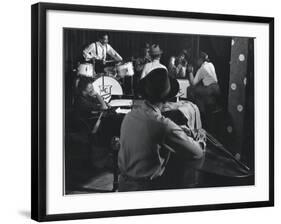 Singer Sarah Vaughn Sitting at Piano While the J. C. Heard Orchestra Plays During Rehearsal-Gjon Mili-Framed Premium Photographic Print