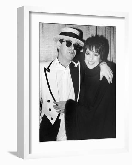 Singers Elton John and Liza Minnelli Backstage at Madison Square Garden before Elton's Performance-David Mcgough-Framed Premium Photographic Print