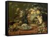 Singes et perroquet auprés d'une corbeille de fruits-Frans Snyders-Framed Stretched Canvas