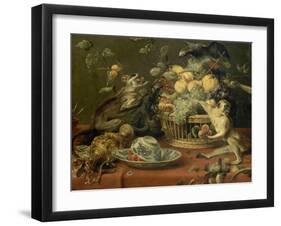 Singes et perroquet auprés d'une corbeille de fruits-Frans Snyders-Framed Giclee Print