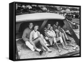 Singing Group the Kingston Trio: Dave Guard, Nick Reynolds, Bob Shane and Wives-Alfred Eisenstaedt-Framed Stretched Canvas