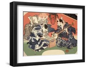 Singing Kimono Cats with Shamisen-Daisuke Yamashina-Framed Art Print