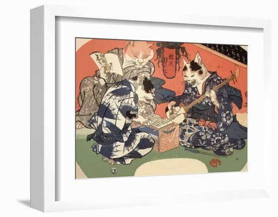 Singing Kimono Cats with Shamisen-Daisuke Yamashina-Framed Art Print