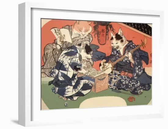 Singing Kimono Cats with Shamisen-Daisuke Yamashina-Framed Art Print