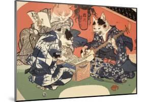 Singing Kimono Cats with Shamisen-Daisuke Yamashina-Mounted Art Print