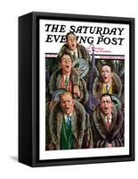 "Singing Men in Raccoon Coats," Saturday Evening Post Cover, November 16, 1929-Alan Foster-Framed Stretched Canvas