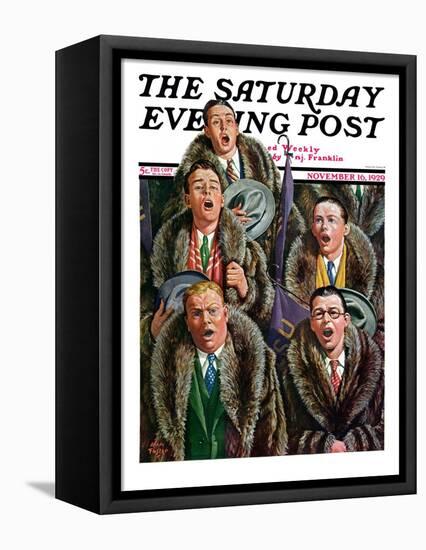 "Singing Men in Raccoon Coats," Saturday Evening Post Cover, November 16, 1929-Alan Foster-Framed Stretched Canvas