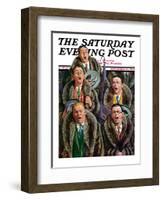 "Singing Men in Raccoon Coats," Saturday Evening Post Cover, November 16, 1929-Alan Foster-Framed Giclee Print