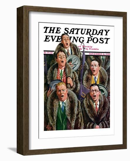 "Singing Men in Raccoon Coats," Saturday Evening Post Cover, November 16, 1929-Alan Foster-Framed Giclee Print