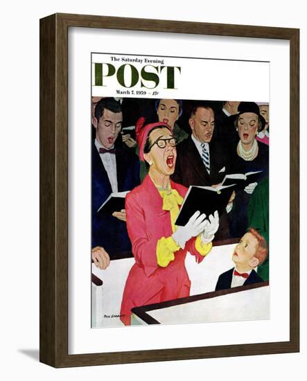"Singing Praise" Saturday Evening Post Cover, March 7, 1959-Richard Sargent-Framed Giclee Print