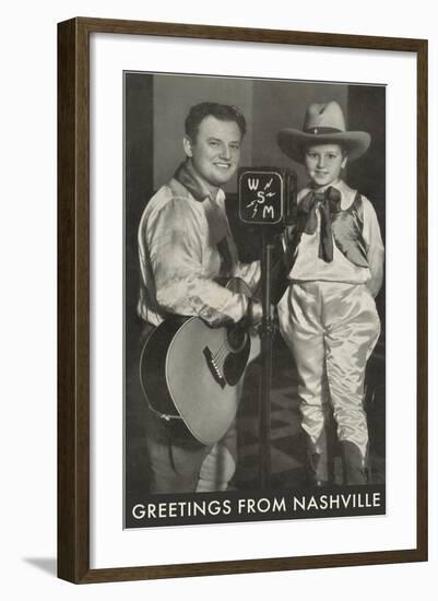 Singing Radio Cowboy with Daughter, Greetings from Nashville-null-Framed Art Print