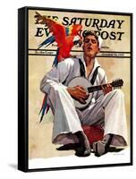 "Singing Sailor and Parrot," Saturday Evening Post Cover, October 16, 1937-John E. Sheridan-Framed Stretched Canvas