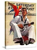 "Singing Sailor and Parrot," Saturday Evening Post Cover, October 16, 1937-John E. Sheridan-Stretched Canvas