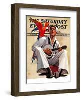 "Singing Sailor and Parrot," Saturday Evening Post Cover, October 16, 1937-John E. Sheridan-Framed Giclee Print