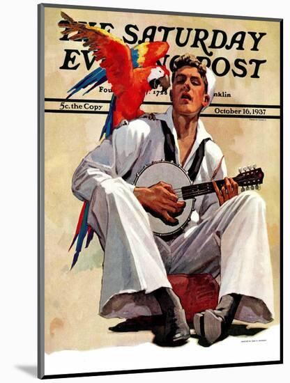 "Singing Sailor and Parrot," Saturday Evening Post Cover, October 16, 1937-John E. Sheridan-Mounted Giclee Print