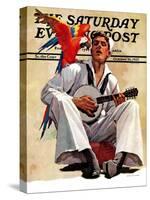 "Singing Sailor and Parrot," Saturday Evening Post Cover, October 16, 1937-John E. Sheridan-Stretched Canvas