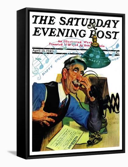 "Singing Telegram," Saturday Evening Post Cover, April 13, 1940-Emery Clarke-Framed Stretched Canvas