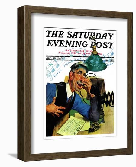 "Singing Telegram," Saturday Evening Post Cover, April 13, 1940-Emery Clarke-Framed Giclee Print